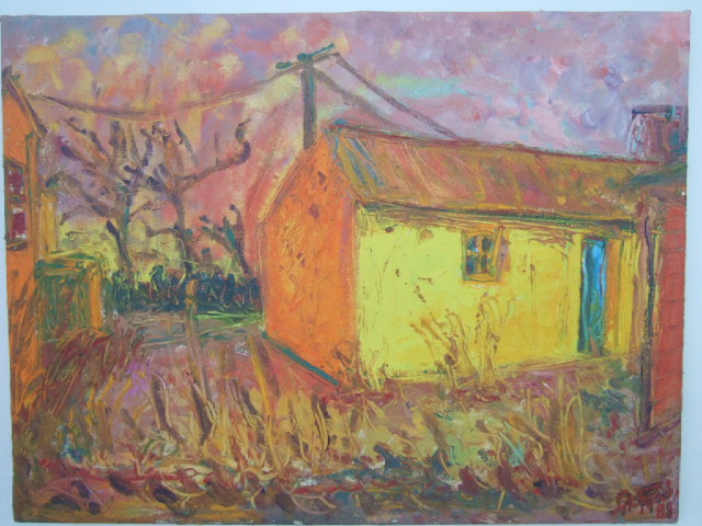 Appraisal: Philip French b The Yellow House Blue door oil on