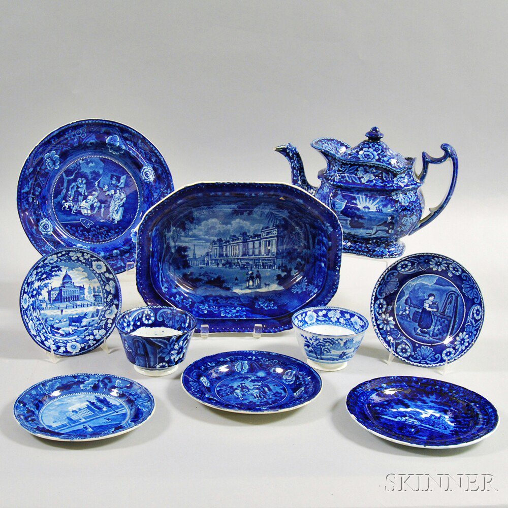 Appraisal: Ten Pieces of Staffordshire Blue and White Transfer-decorated Pottery England