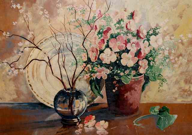 Appraisal: LESLIE COLE - Still life with spring blossom signed and