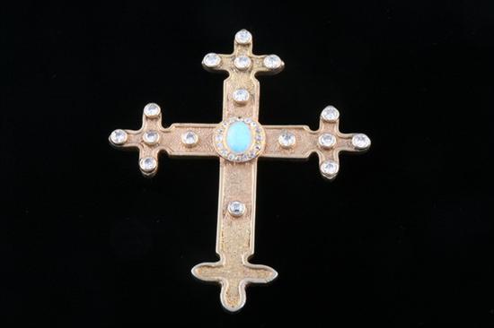 Appraisal: SILVER-GILT DIAMOND AND PRECIOUS WHITE OPAL BYZANTINE CROSS PENDANT Oval