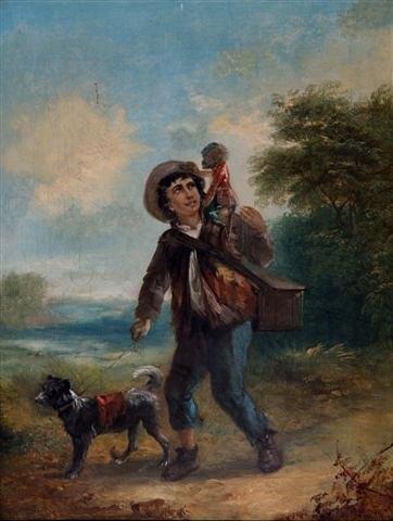 Appraisal: VICTORIAN SCHOOLA boy with a performing monkey on his shoulder