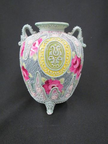 Appraisal: Pre-Nippon Moriage Porcelain Vase handpainted rose decor footed excellent