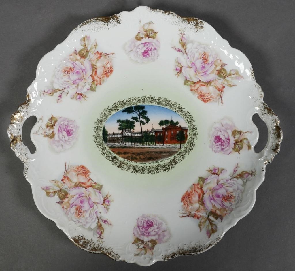 Appraisal: A rare cake plate circa depicting an image captioned Florida