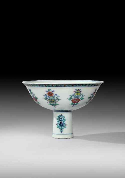 Appraisal: A rare Chinese Imperial porcelain doucai stem bowl painted to