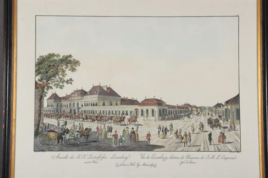 Appraisal: ARCHITECTURAL PRINT OF LAXENBOURG PALACE VIENNA Engraving with hand-coloring reprint