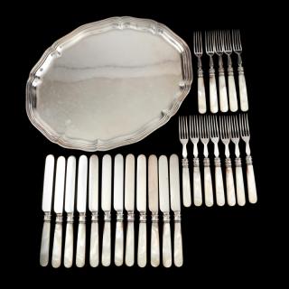 Appraisal: English Fish set and German Silver Tray mother of pearl