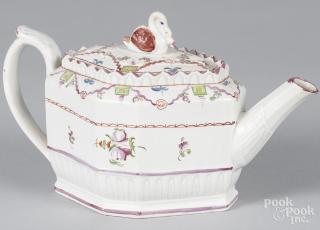 Appraisal: English pearlware teapot th c with a swan finial ''