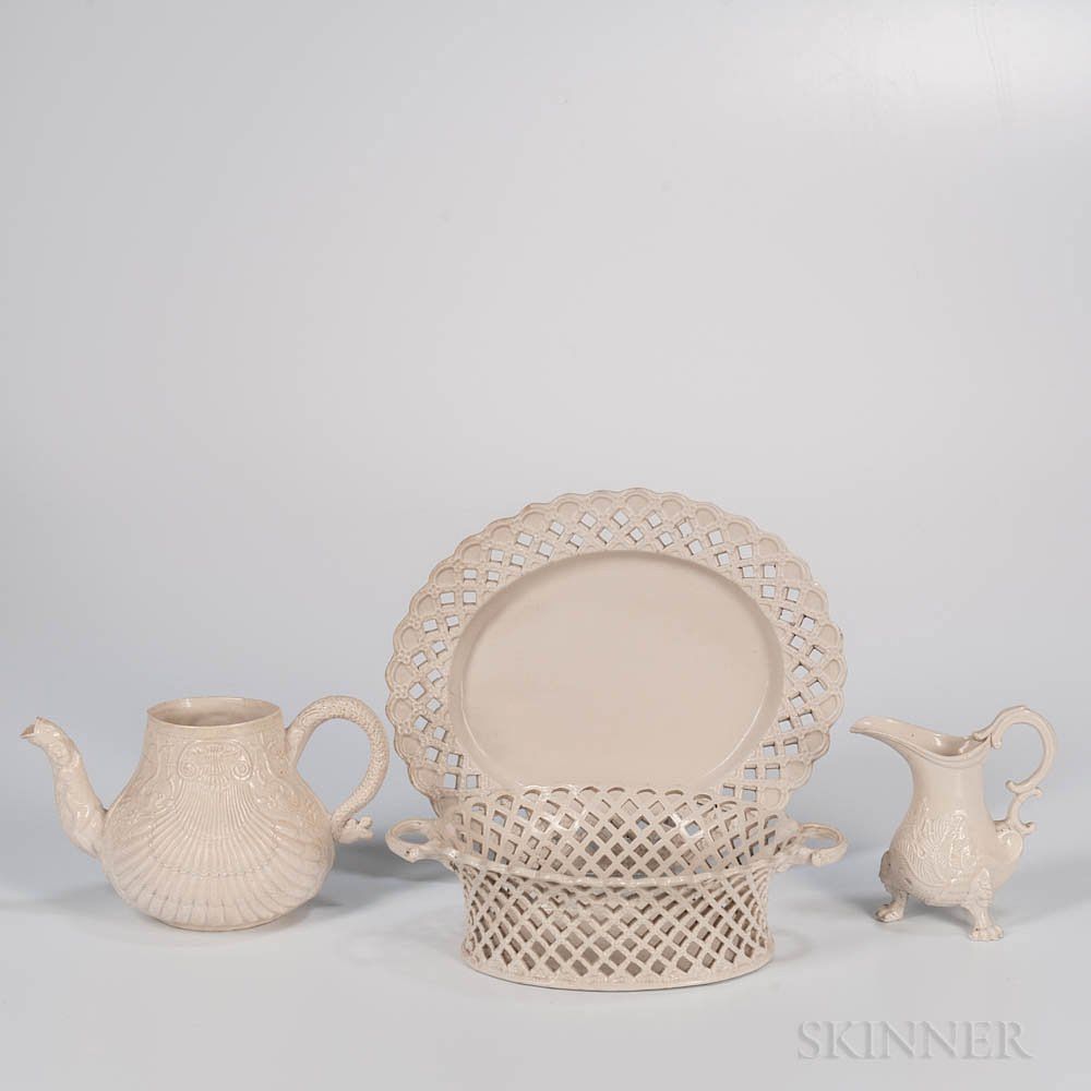 Appraisal: Three Staffordshire White Salt-glazed Stoneware Items Three Staffordshire White Salt-glazed