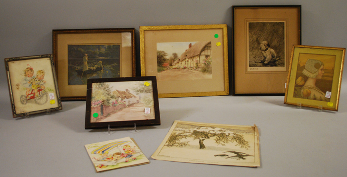 Appraisal: Eight Assorted Framed and Unframed Decorative Prints and Watercolors