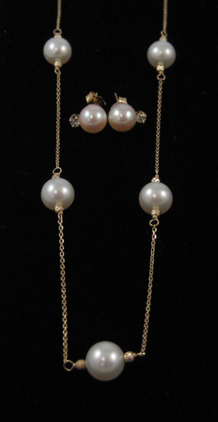 Appraisal: THREE ARTICLES OF PEARL JEWELRY including a - inch k