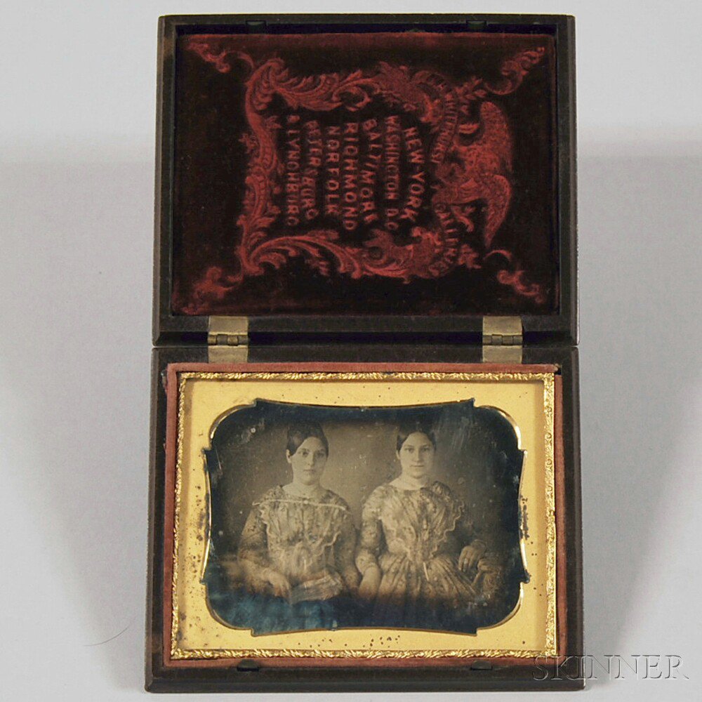 Appraisal: Quarter-plate Daguerreotype Portrait of Two Young Women in a brown