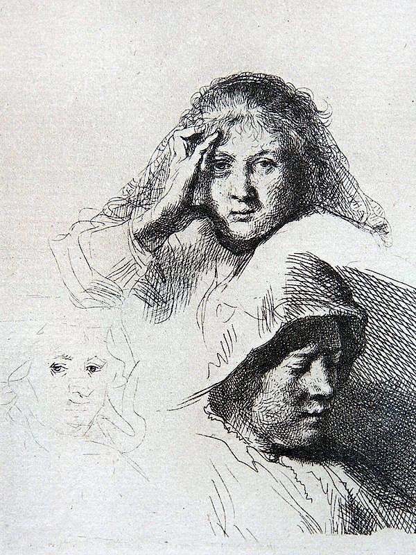 Appraisal: Rembrandt Van Rijn Etching Rembrandt Van Rijn Three Heads of