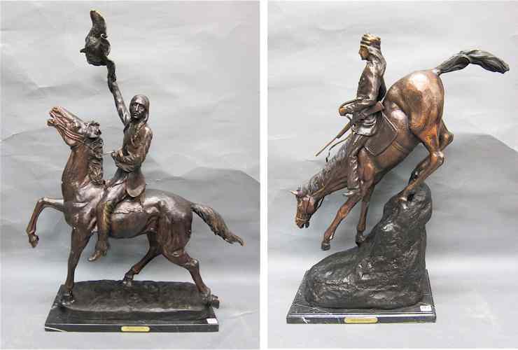 Appraisal: TWO WESTERN BRONZE SCULPTURES after the work of FREDERIC SACKRIDER