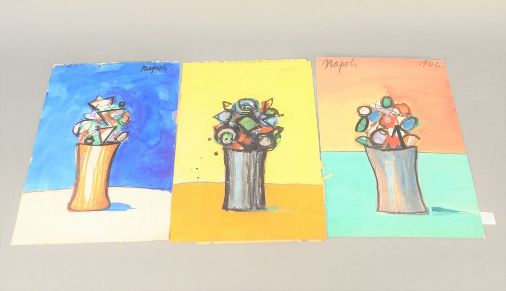 Appraisal: Giuseppe Napoli - three acrylics on paper 'Flowers in a