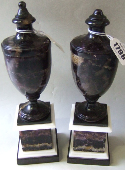 Appraisal: A pair of Derbyshire Blue John urns th century the