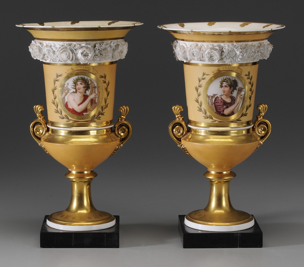 Appraisal: Pair Classical Porcelain Urns probably French early th century each