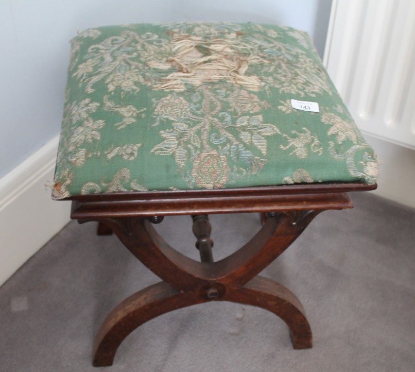 Appraisal: A Victorian rosewood stool in the Gillows manner with overstuffed