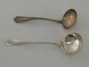 Appraisal: Two silver soup ladles one Rattail pattern Walker and Hall