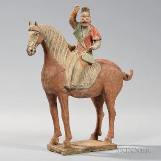 Appraisal: Pottery Horse and Foreign Rider Pottery Horse and Foreign Rider