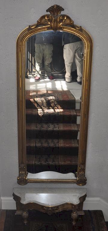 Appraisal: Victorian Carved Gilt Pier Mirror Marble Top Base three pieces