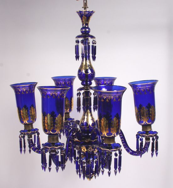 Appraisal: Late th-early th Century cobalt glass six arm chandelier with