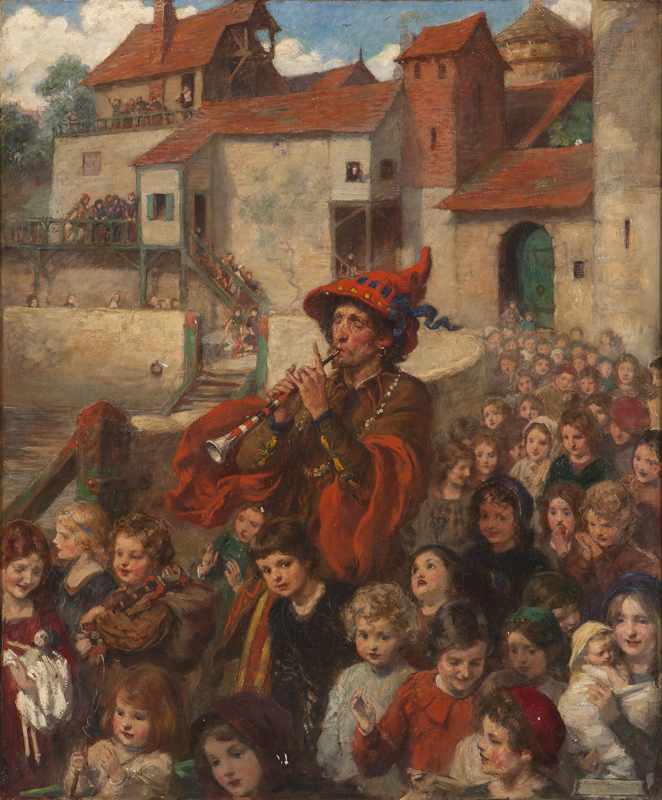 Appraisal: 'Pied Piper of Hamelin'' oil on canvas '' H x