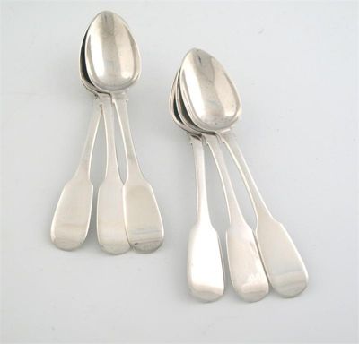 Appraisal: A set of six George IV Irish Fiddle teaspoons by