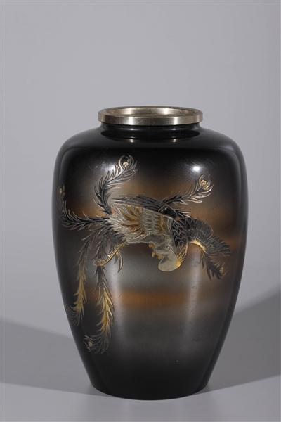 Appraisal: Japanese Showa period mixed metal vase with inlaid phoenix bird