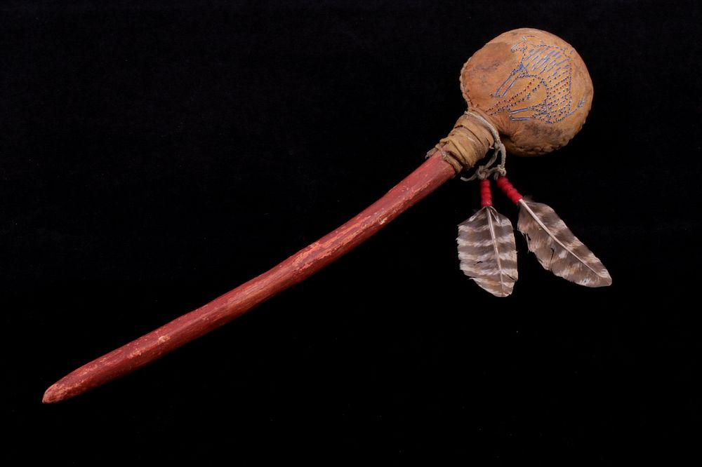 Appraisal: Northern Plains Indian Parfleche Ceremonial Rattle Featured in this lot