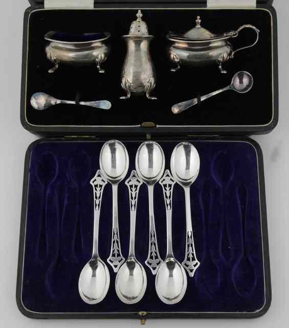 Appraisal: A set of six silver teaspoons Birmingham with pierced foliate