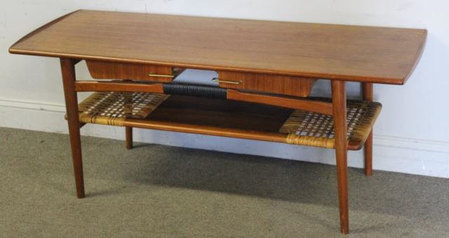 Appraisal: Midcentury Danish Teak Drawer Coffee Table Apparently unmarked Flared edge