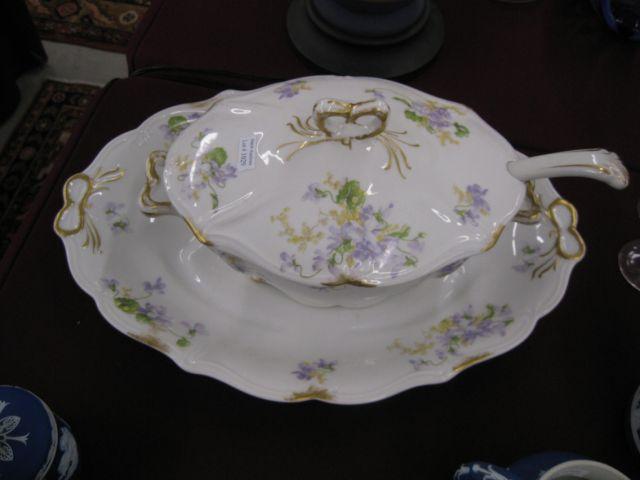 Appraisal: Limoges Porcelain Soup Tureen Platter fine floral matching ladle platter