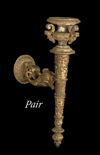 Appraisal: Pair of Italian Carved Giltwood Bracket Lights fourth quarter th