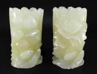 Appraisal: Chinese Hardstone Buddha Hand Fruit Candle Holders CHINA TH CENTURY