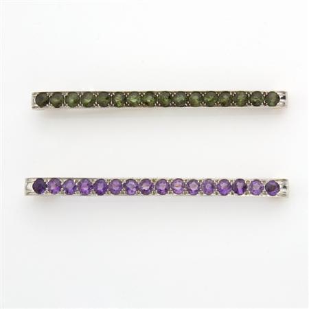 Appraisal: Pair of Platinum Gold Amethyst and Tourmaline Bar Pins Estimate