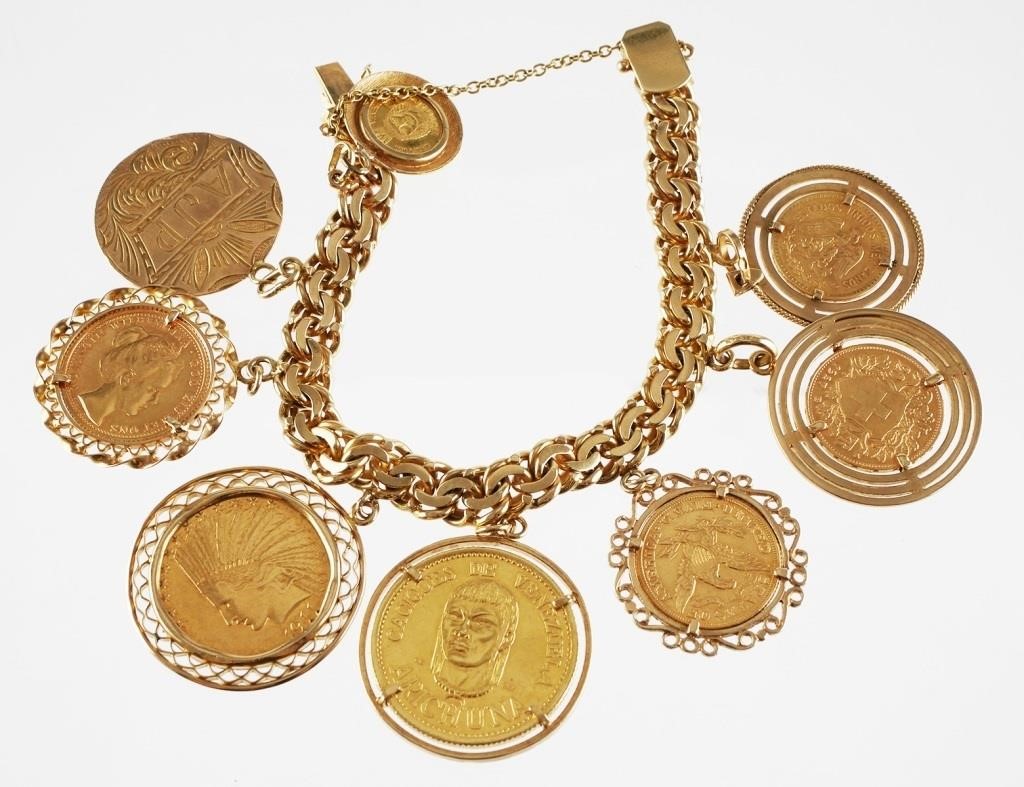 Appraisal: GOLD COINS CHARM BRACELET GRAMSMassive tested k yellow gold charm