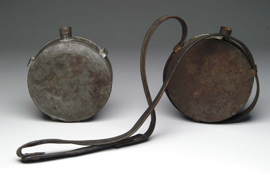 Appraisal: TWO CONFEDERATE TIN CANTEENS Classic - tin canteen with one