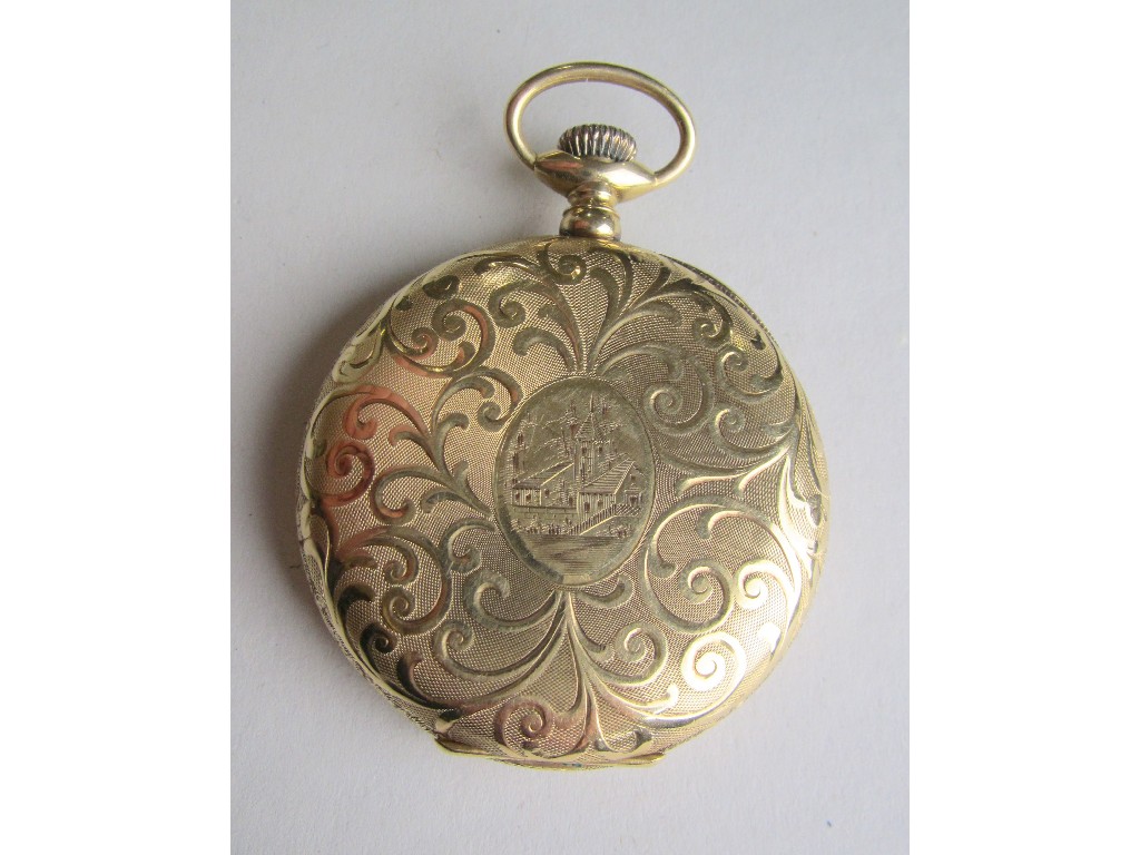 Appraisal: Eighteen carat gold Waltham pocket watch the case engine turned