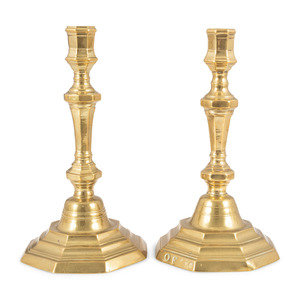 Appraisal: A Matched Pair of French Brass Octagonal Candlesticks Circa one