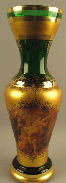 Appraisal: A Tall Green Glass Vase with heavy gilt decoration and