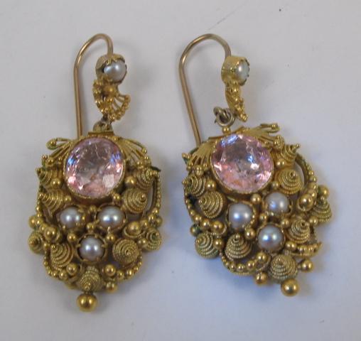 Appraisal: PAIR OF PINK ANDALUSITE EARRINGS each k yellow gold and