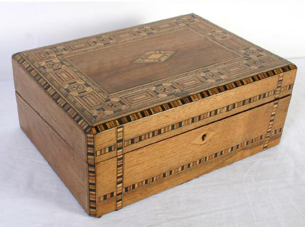 Appraisal: Parquetry decorated lap desk profusion of repeating geometric patterns on