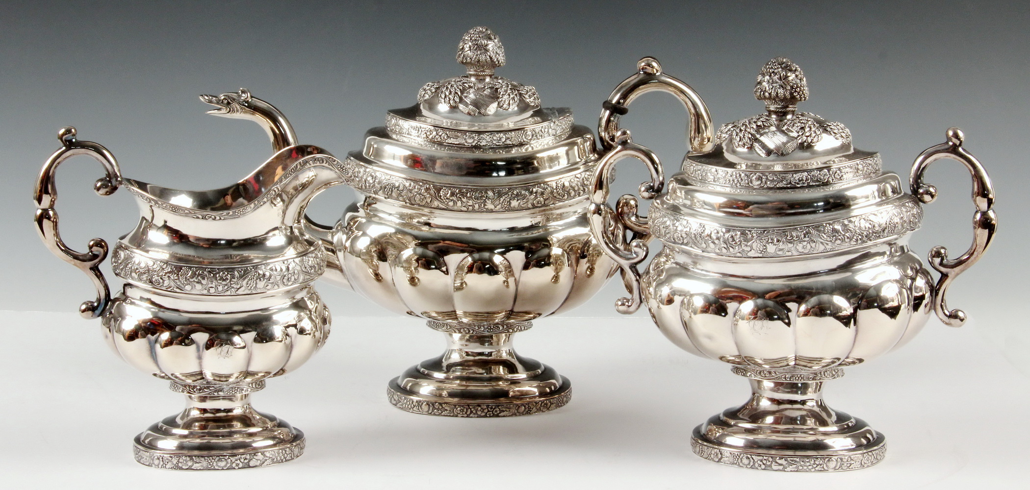 Appraisal: PC AMERICAN COIN SILVER TEA SET American Federal Period Coin