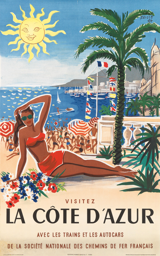 Appraisal: HERV BAILLE - VISITEZ LA C TE D'AZUR x inches