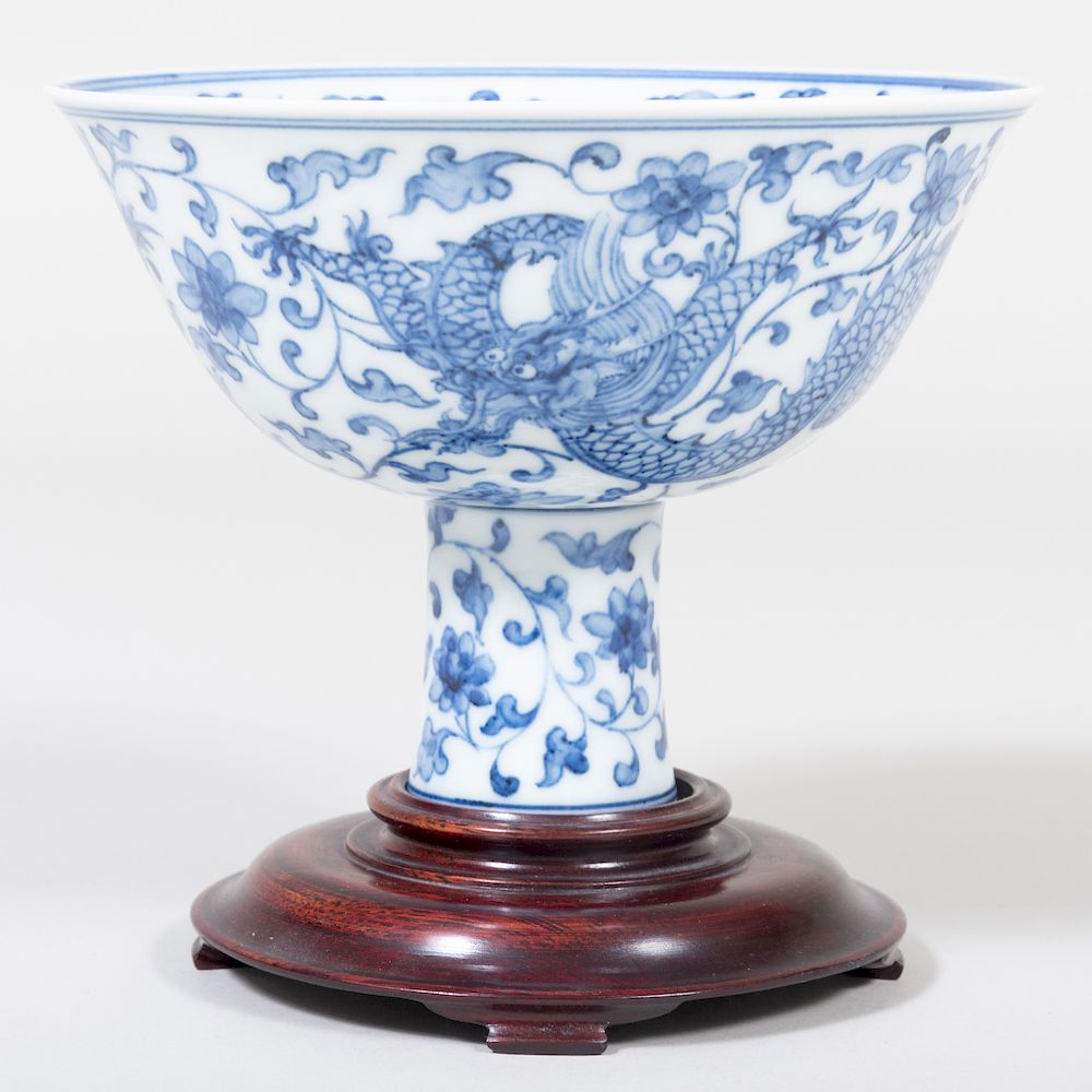 Appraisal: Chinese Porcelain Blue and White Stem Cup Four character mark