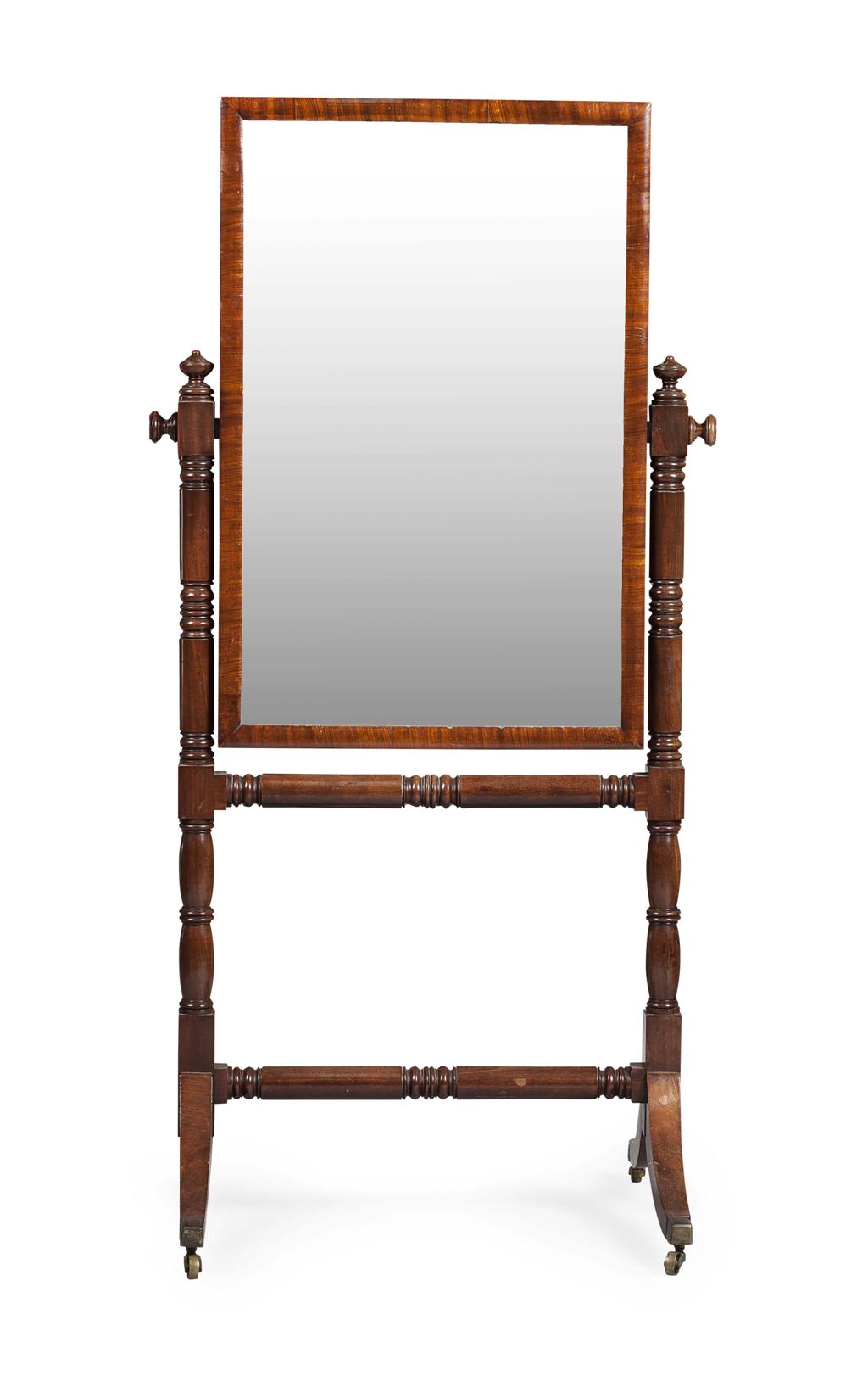 Appraisal: LATE REGENCY MAHOGANY CHEVAL MIRROR EARLY TH CENTURY the rectangular