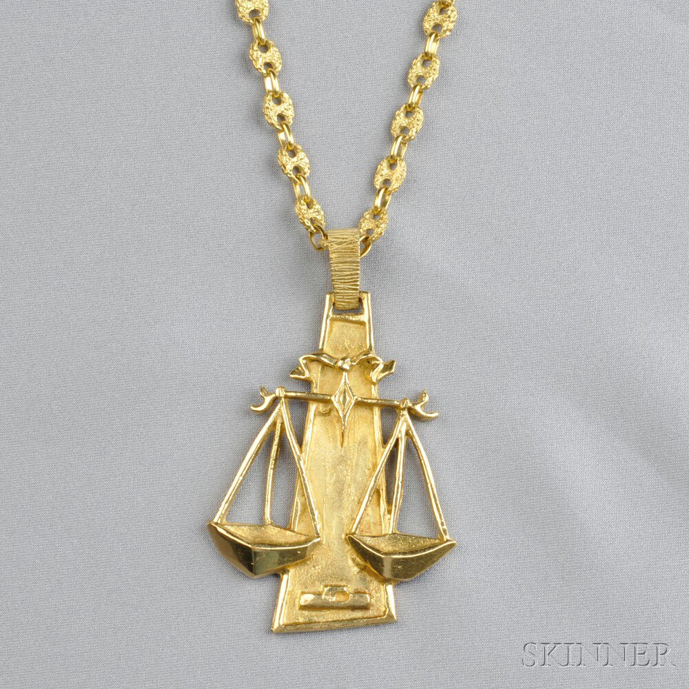 Appraisal: kt Gold Pendant Necklace the pendant depicting a balance suspended