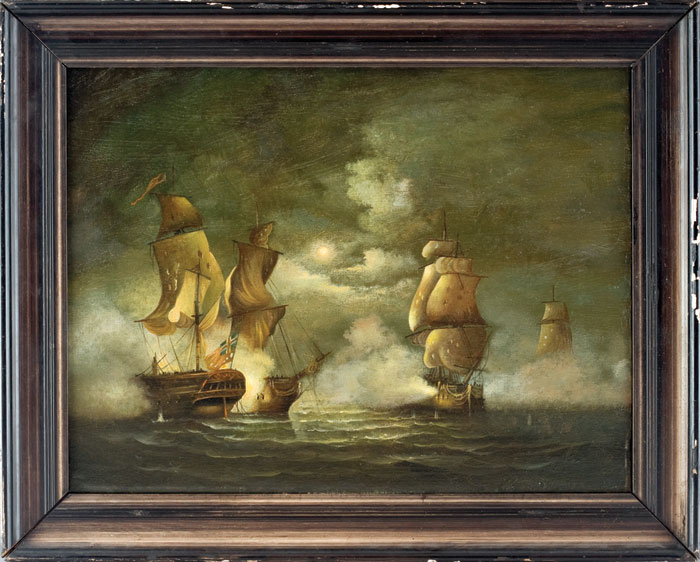 Appraisal: BRITISH SEA BATTLE BY MOONLIGHT BRITISH SCHOOL NINETEENTH CENTURY Oil