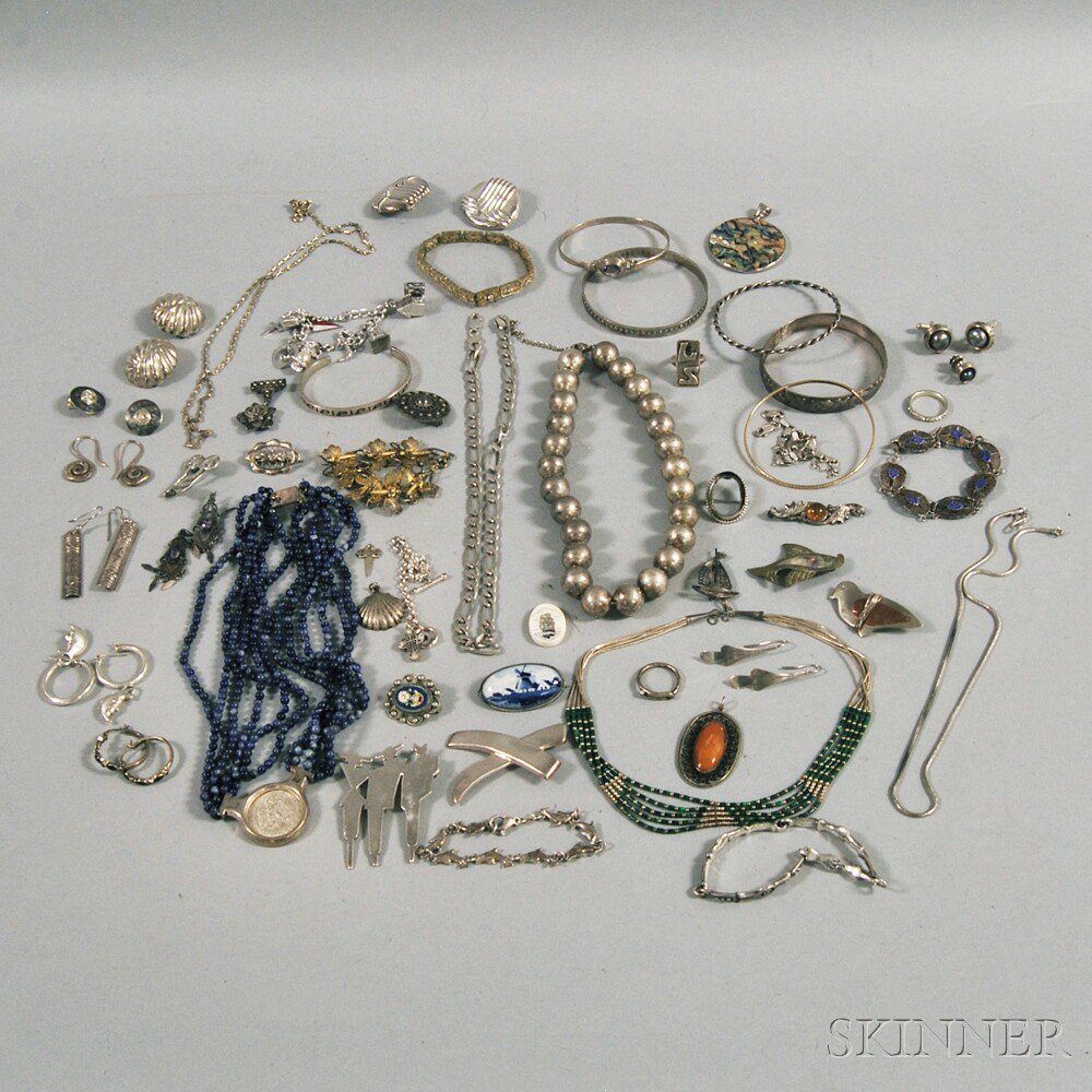 Appraisal: Assorted Group of Mostly Sterling Silver Jewelry including bangles brooches