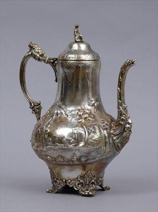 Appraisal: BALL BLACK AND CO SILVER REPOUSS CHINOISERIE COFFEE POT Impressed